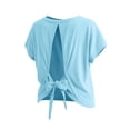 thumbnail image 5 of Cilsoka Womens Open Back Workout Crop Tops V Neck Short Sleeve Athletic Shirts Tie Back Oversized Gym Running Yoga Tee, 5 of 6