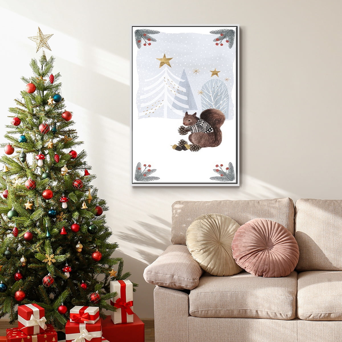 Cozy Christmas Collection B - Framed Gallery Wrapped Holiday Canvas - 17 x 25 - White Frame
