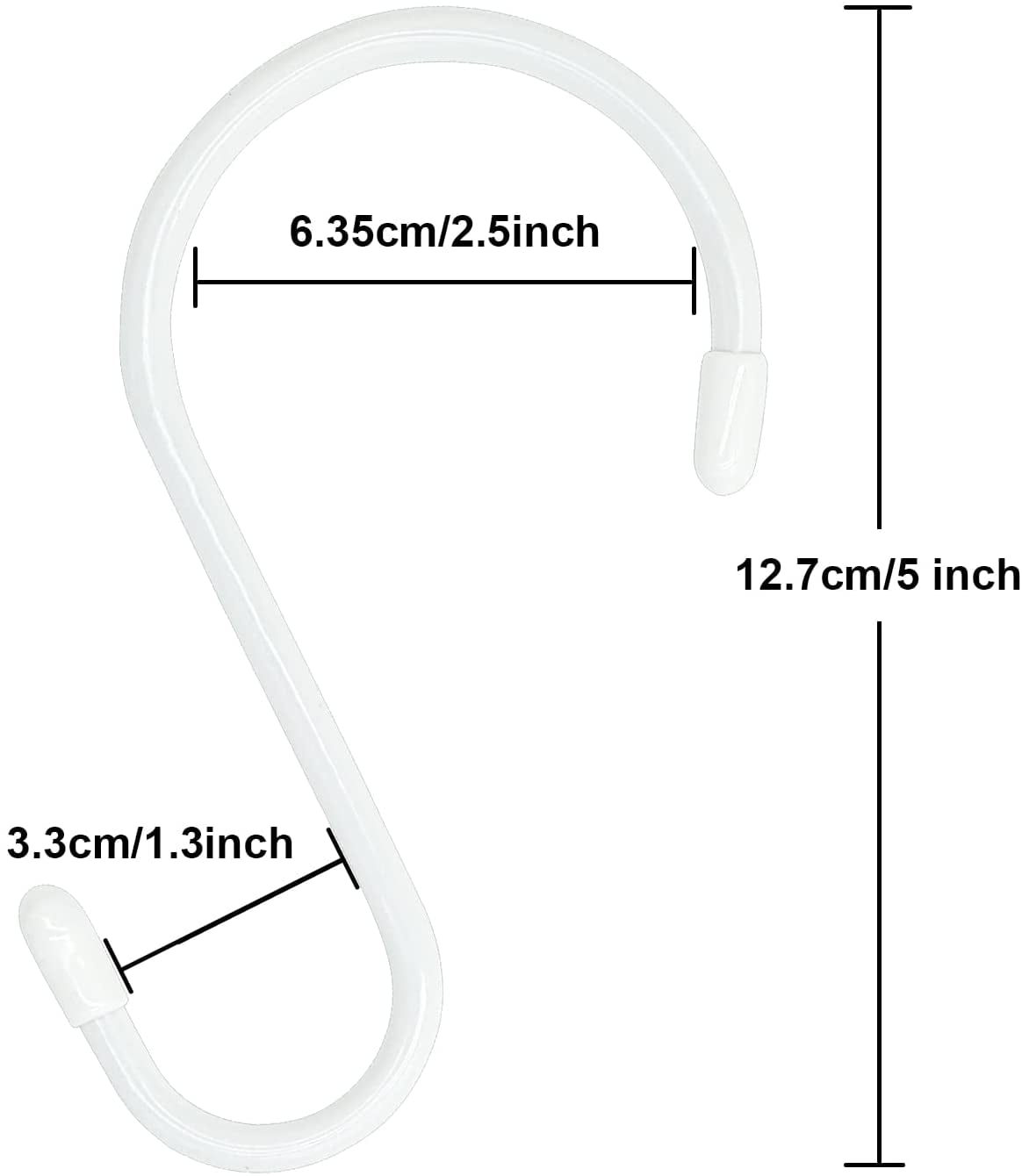 24 Pack 5 inch White S Hook, Vinyl Coated S Hooks with Rubber