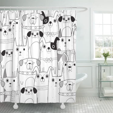 SKL Home Farmhouse Dogs Fabric Shower Curtain, Black, 72" x 72 ...