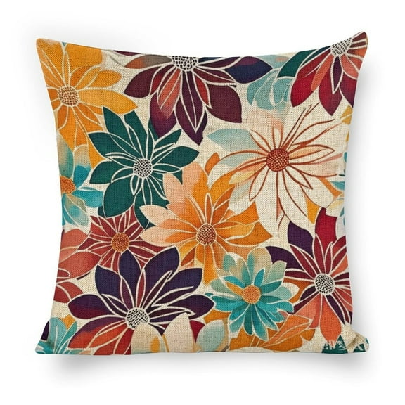 Summer Dahlias Flowers Linen Throw Pillow Covers Decorative Pillow Cases 18x18 inch Cushion Case Couch Pillows Cover for Sofa Bedroom Living Room Car