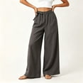 thumbnail image 2 of VBVC Women's Cotton Linen Side Drawstring Pants , High Waisted Wide Leg Trousers For Women , Ladies' Lightweight Pleated Bottoms with Pockets, Army Green , M-3XL, 2 of 8
