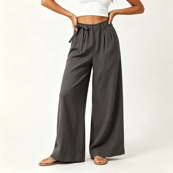 Tsivenald Womens Linen Wide Leg Pants Elastic Drawstring Waist Lightweight Breathable Summer Beach Casual Trousers