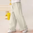 thumbnail image 4 of hengsof Girls Spring Summer Solid Elastic Waist Casual Pants Cute Ruffle Hem Cotton Loose Comfortable Long Pants for 2-14 Years Kids, 4 of 7