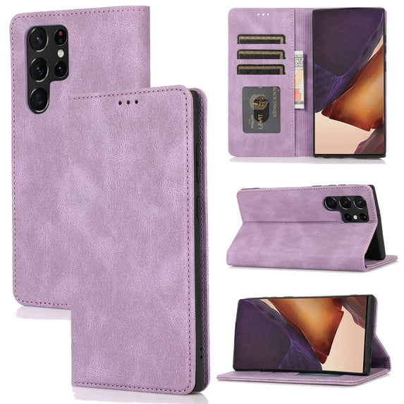 SaniMore Wallet Case for Samsung Galaxy S23 Ultra 6.8" 2023, Magnetic Folio PU Leather Cover Bracket Card Slots Cash Pocket All-around Protective Shockproof Anti-fall Business Shell, Purple