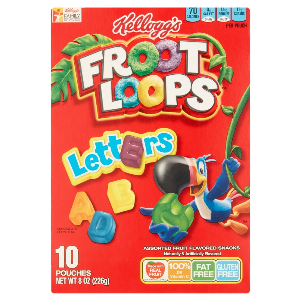 Kellogg's Froot Loops Letters Assorted Fruit Flavored Snacks Pouches, 8