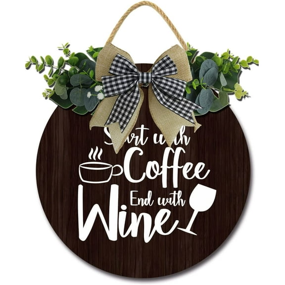Eveokoki 12" Start with Coffee End with Wine Coffee Sign Decor Rustic Farmhouse Wooden Retro Plaque Coffee Bar Decor ,Coffee Lover Coffee Station Decor Home Office Kitchen Wall Decor