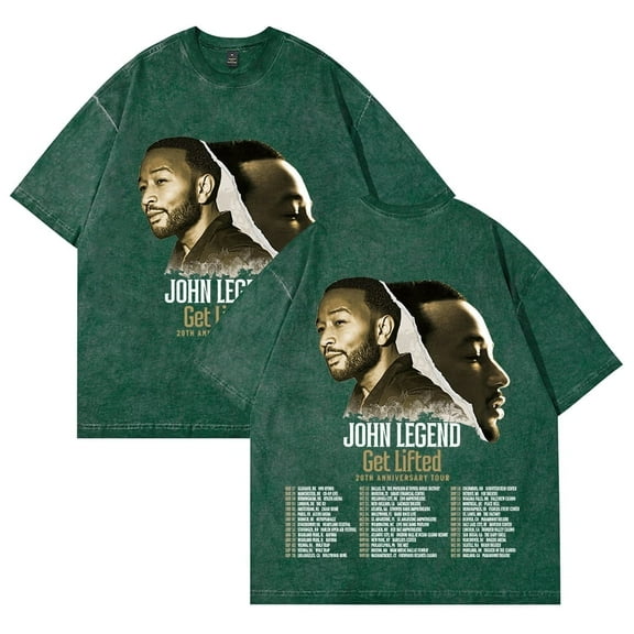 John Legend 2025 Tour Merch Washed T-shirt Trendy Print Short Sleeve Unisex Hip-hop Clothing
