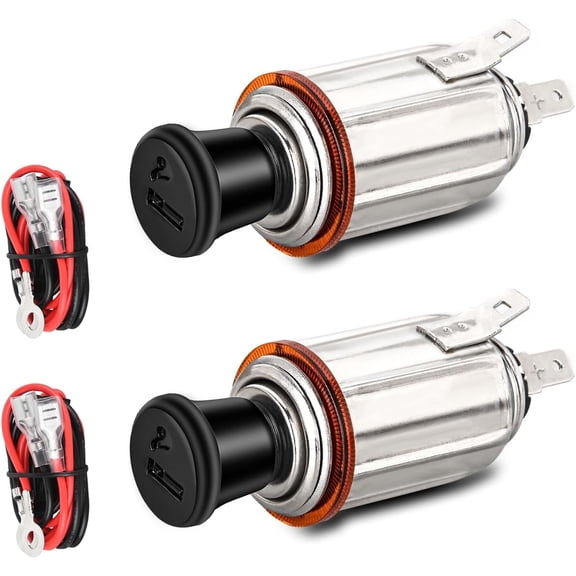 Nilight 2Pack Cigarette Lighter 12V DC Car Replacement Socket with Terminals Wires Built-in Fuse Auto Cigarette Lighter Adapter Push Button Car Accessory Replacement Plug For Car Truck RV UTV Boat
