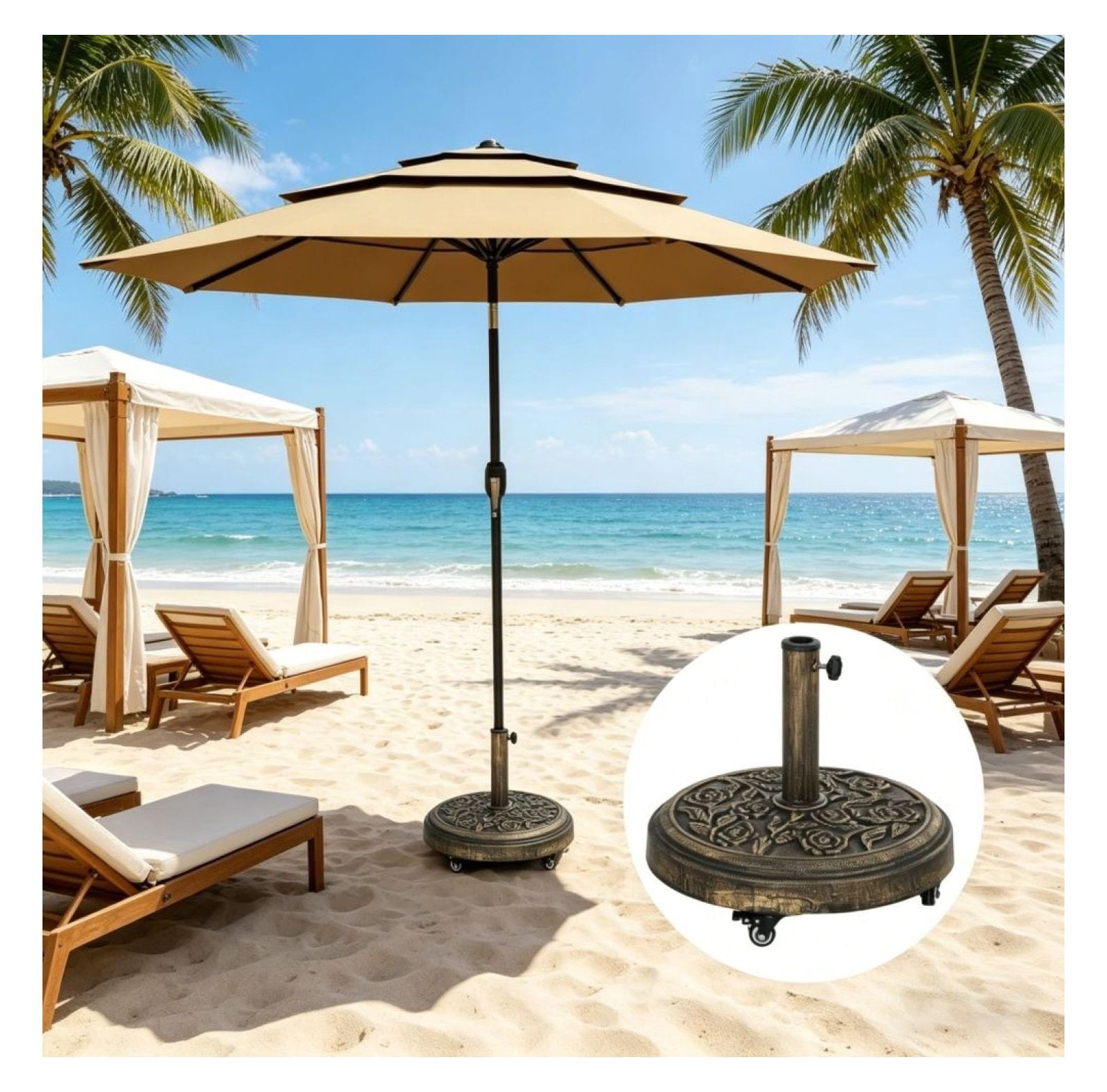 Outdoor Umbrella Base 9.2', Patio Umbrella Stand with Wheels & Brakes, Bronze Resin Concrete Base for 1.3"-1.9" Pole, Garden Deck Poolside
