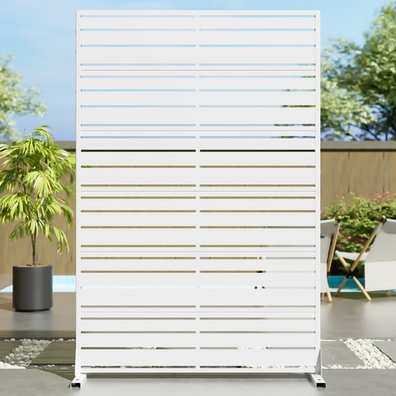MAYEERTY 72*47" Outdoor White Metal Louvered Privacy Panel Screen for Patio, Wide-Narrow Slat Pattern