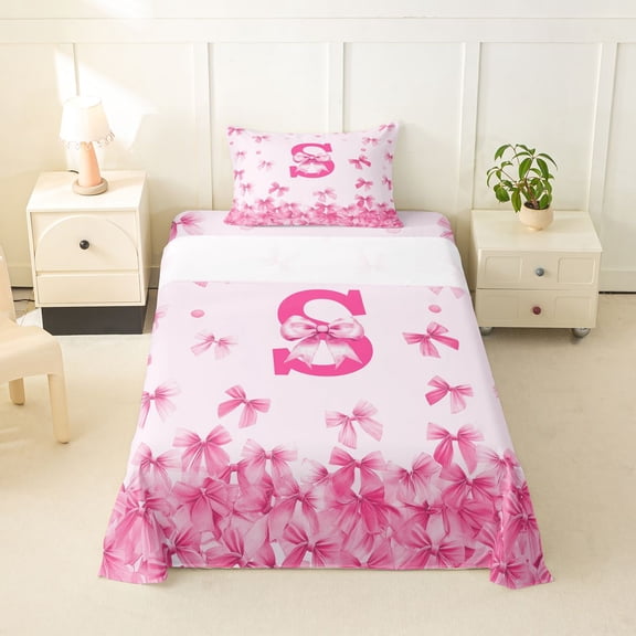 Erosebridal Princess Letter S Twin Sheet Sets, Cute Ribbon Bedding, 3-Piece