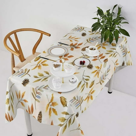 

Autumn Leaves Tablecloth Thanksgiving Fall Acorns Mushroom Print Table Cover for Kitchen Dinning Holiday Decor Rectangle(55x55in)