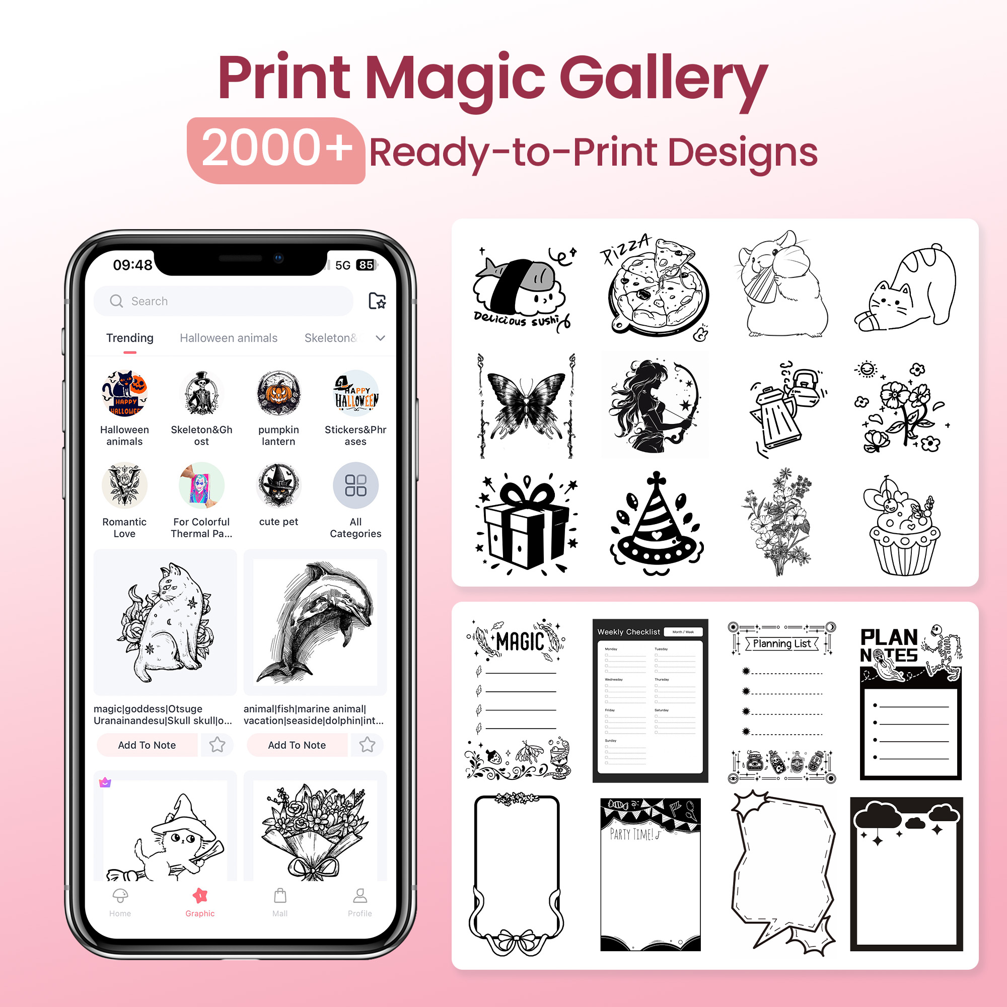 Phomemo Sticker Printer - M02 Label Maker Portable Bluetooth Thermal Sticker Printer for Notes, Gifts, Journals, Planners, Scrapbooking, and Creative Projects(Pink)
