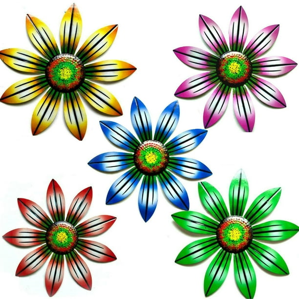 GRNSHTS 5PCS Multicolor Metal Flower Wall Art Home Hanging Garden