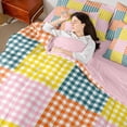 thumbnail image 4 of Manfei Contemporary Grid 7-Piece King Bedding,Checkered Art King Bed in a Bag,Orange Pink Blue,Pink Reversible, 4 of 7