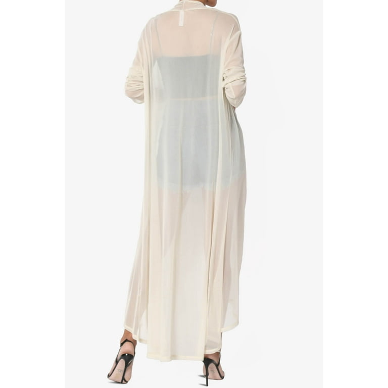 Women s Sheer Mesh Long Sleeve Open Front Maxi Cardigan Mid Calf