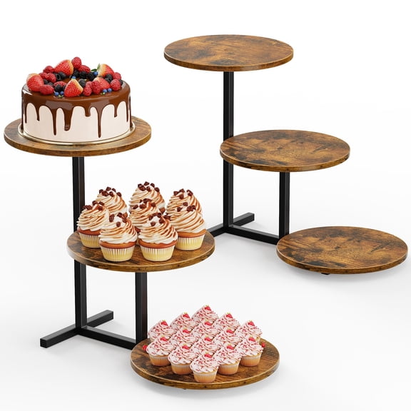 3 Tier Cupcake Tower Stand, Wooden Desert Tiered Tray Stands for Dessert Table Display Set for Party Afternoon Tea Wedding Birthday (2 Pack)