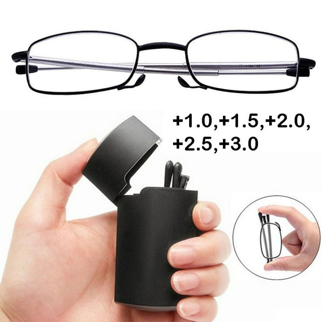 LEFU Lunettes de Lecture Hommes Femmes, Portefeuille de Poche Compact Étuis Rigides Lecteurs, Lunettes de Lecture Pliantes Lunettes de Lecture, Verre Presbyte Portable Léger (1.0-Noir)