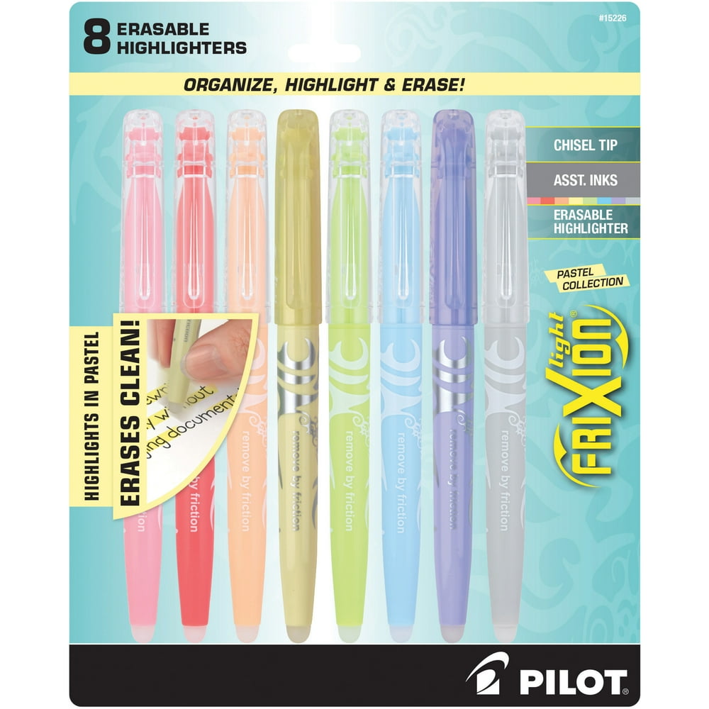 FriXion Pilot Light Pastel Erasable Highlighters, Chisel Tip, Assorted