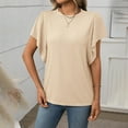 thumbnail image 2 of Staron Hauts d'Été pour Femmes en Liquidation à Moins de 5$ Col Rond Tunique Habillée Mode Manches Courtes Côtelées T-Shirts d'Été à Volants, 2 of 7