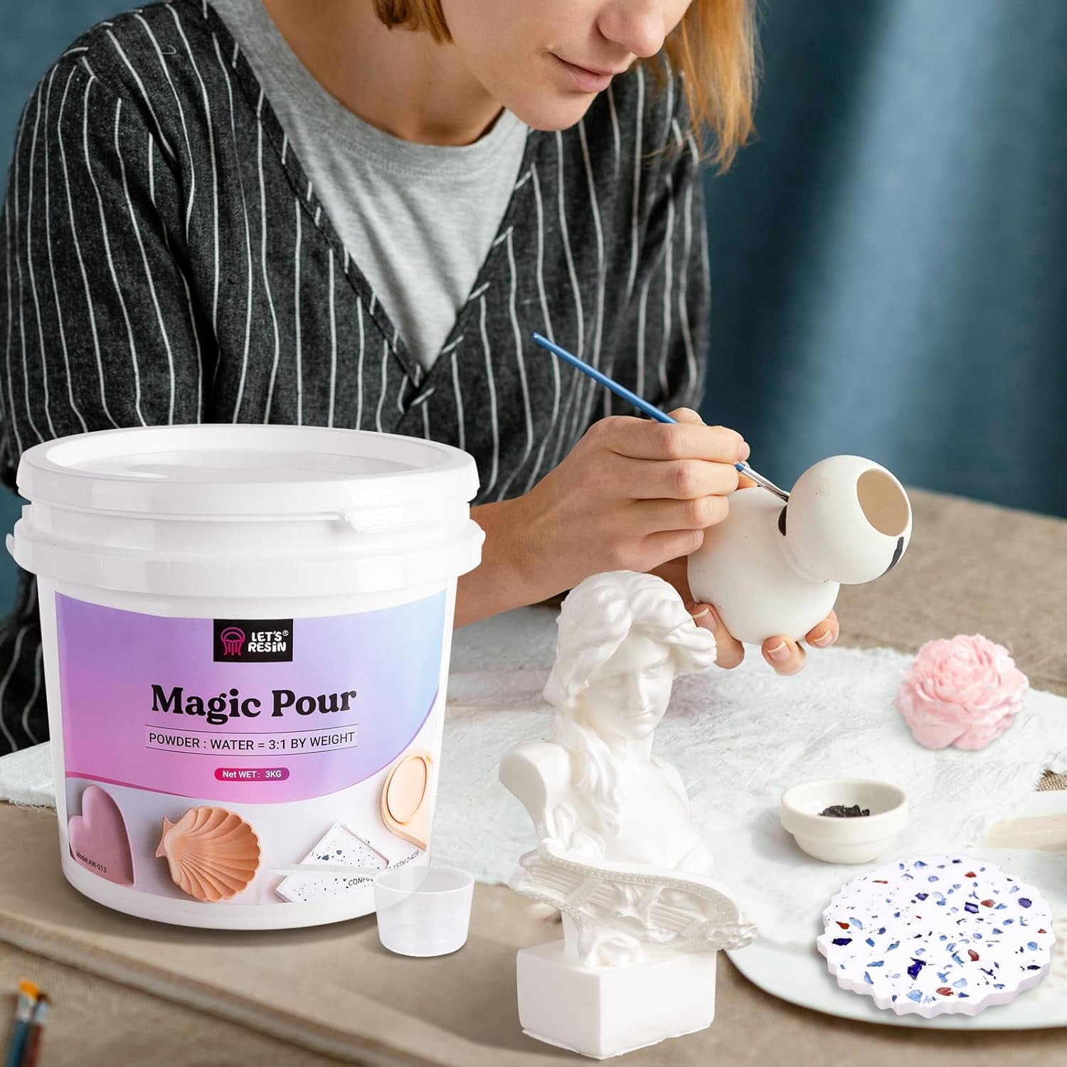 LET'S RESIN 3000g Casting Powders, Fast Cured Casting Resin Kit for Beginners,20~30 Minutes De-Mold, Water Activated Plaster Powder Kit for Molds