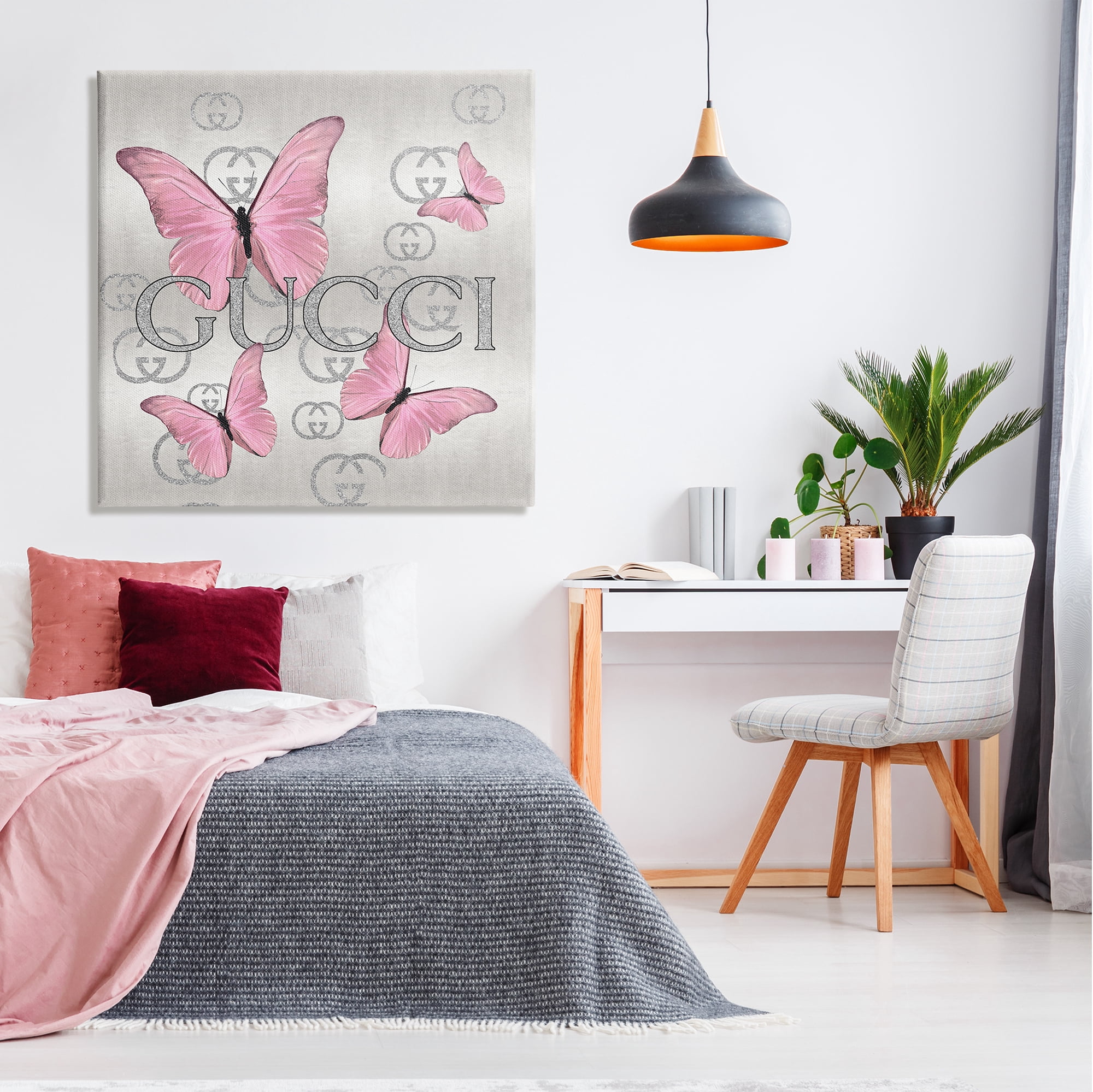 Stupell Industries Pink Fashion Butterflies Animals & Insects Painting Gallery Wrapped Canvas Print Wall Art, 36 x 36