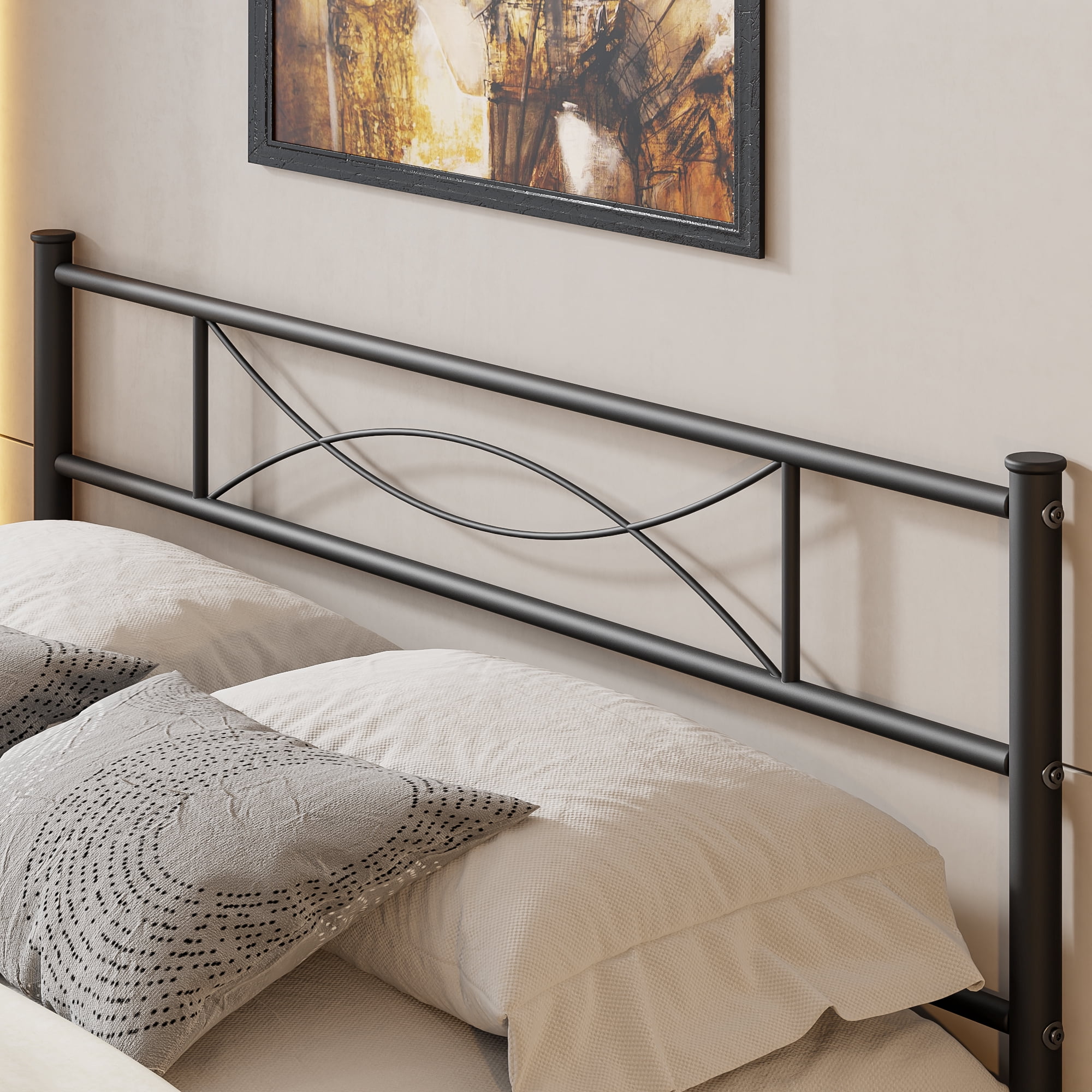 Yoneston Full Size Metal Bed Frame with Headboard and Footboard Heavy Duty Bed for Bedroom, Black