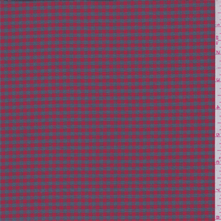 Cherry Red/Grey Gingham Check Silk Taffeta, Fabric By the Yard