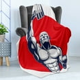 thumbnail image 4 of Fitness Soft Flannel Fleece Throw Blanket, Muscular Man Lifting Barbells Body Builder Strength Work out Powerful, Cozy Plush for Indoor and Outdoor Use, 70" x 90", Grey Red White, by Ambesonne, 4 of 5