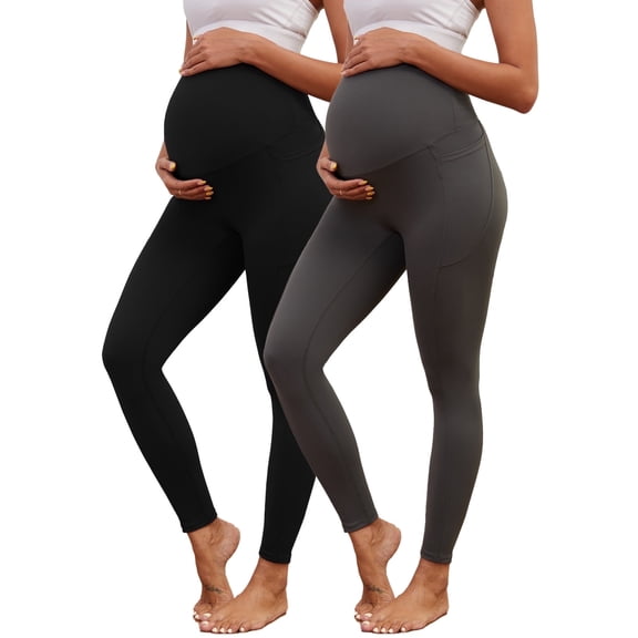Bearsland Women's Plus Size Butterluxe Maternity Legging over The Belly Lounge Legging Buttery Soft Workout Yoga Pants for Women 2-Pack