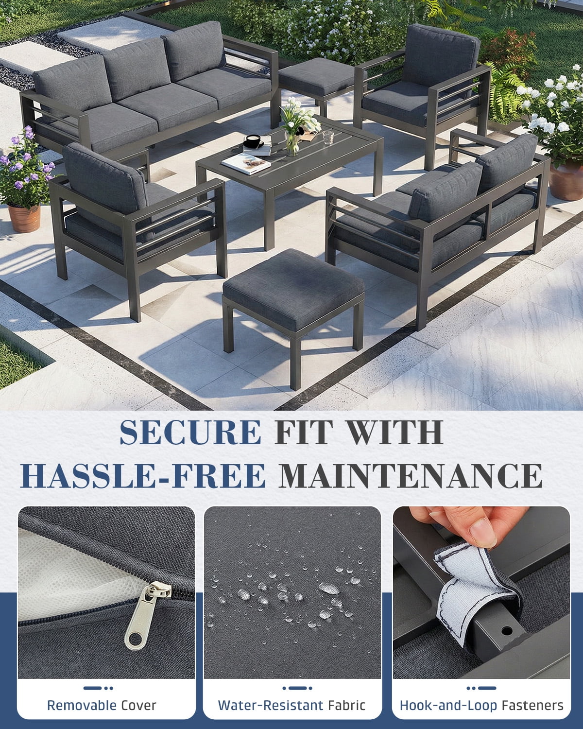 AECOJOY Aluminum Outdoor Furniture Set 7 Pieces Sectional Sofa Patio Conversation Set - Dark Gray