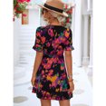 thumbnail image 4 of Vestido de manga corta para mujer con cuello en V y cintura con volantes y dobladillo con estampado floral, 4 of 6