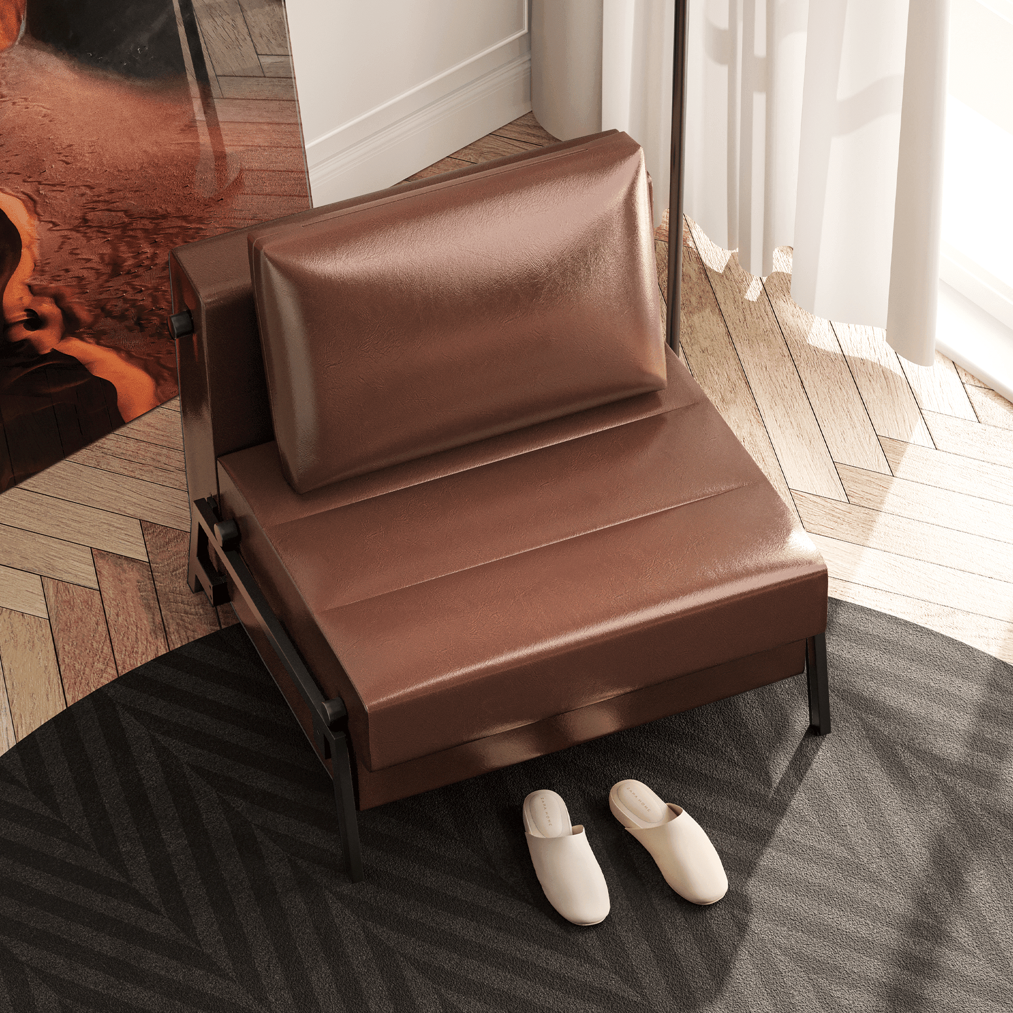 Kescas Sofa Bed, 2 in 1 Multifunction Convertible Sofa Chair, Soft PU Leather & Sturdy Metal