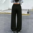thumbnail image 4 of WULMLEO Women’s Elastic Gathered High Waist Wide Leg Sweatpants, No Drawstring Loose Full Length Straight Palazzo Casual Lounge Athletic Trousers Black S, 4 of 4
