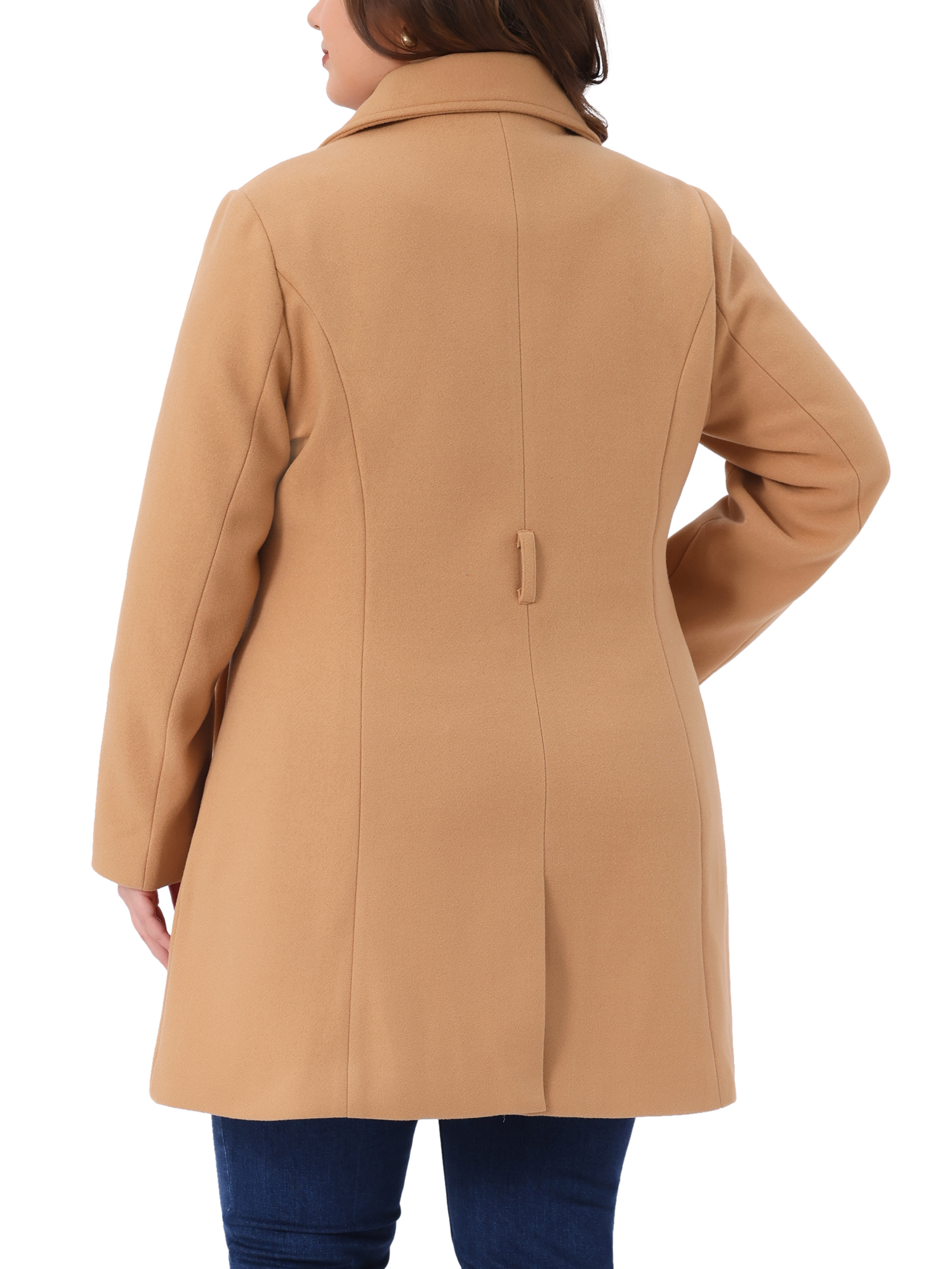 DARING DIVA Women's Plus Size Notch Lapel Single Breasted Peacoat with Belt 4X Camel