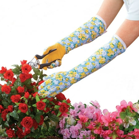 - Long Sleeve Floral Garden Gloves, Blue