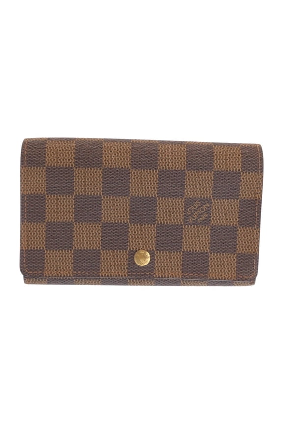 Pre-Owned LOUIS VUITTON Damier Portemonnaie Bifold Wallet Trsor Brown Gold Hardware N61730...