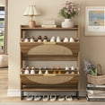 thumbnail image 2 of Vabches Rattan Shoe Storage Cabinet with 2 Flip Drawers, Freestanding Narrow Shoe Rack Cabinet with Metal Legs for Entryway, 2 of 9