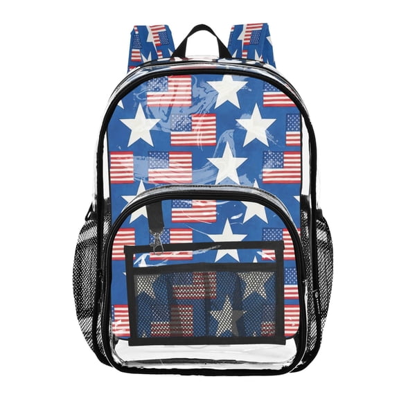 Iauyy Clear Backpack Heavy Duty PVC Transparent Backpack for College Workplace, Blue Flag