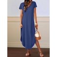 thumbnail image 5 of Summer Casual Maxi Dresses for Women V Neck Cap Sleeve Long Sundress with Pockets Beach Vacation Navy L, 5 of 8