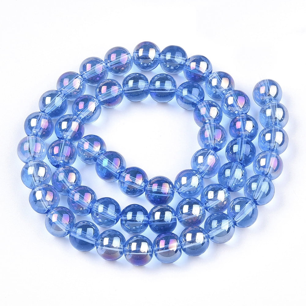 20strands Electroplate Transparent Glass Beads Strands AB color Round Royal Blue 8~8.5mm Hole: 1.5mm about 51~53pcs/strand 14.96 inch~15.55 inch(38~39.7cm)