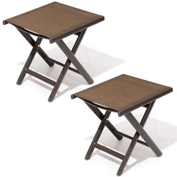 Crestlive Products 2 Pack Outdoor Folding Side Table Aluminum Frame Brown
