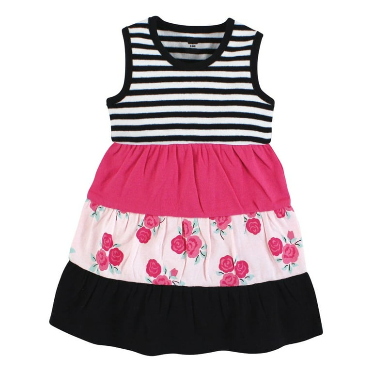 Hudson Baby Toddler Girl Cotton Dresses, Pink Black Roses