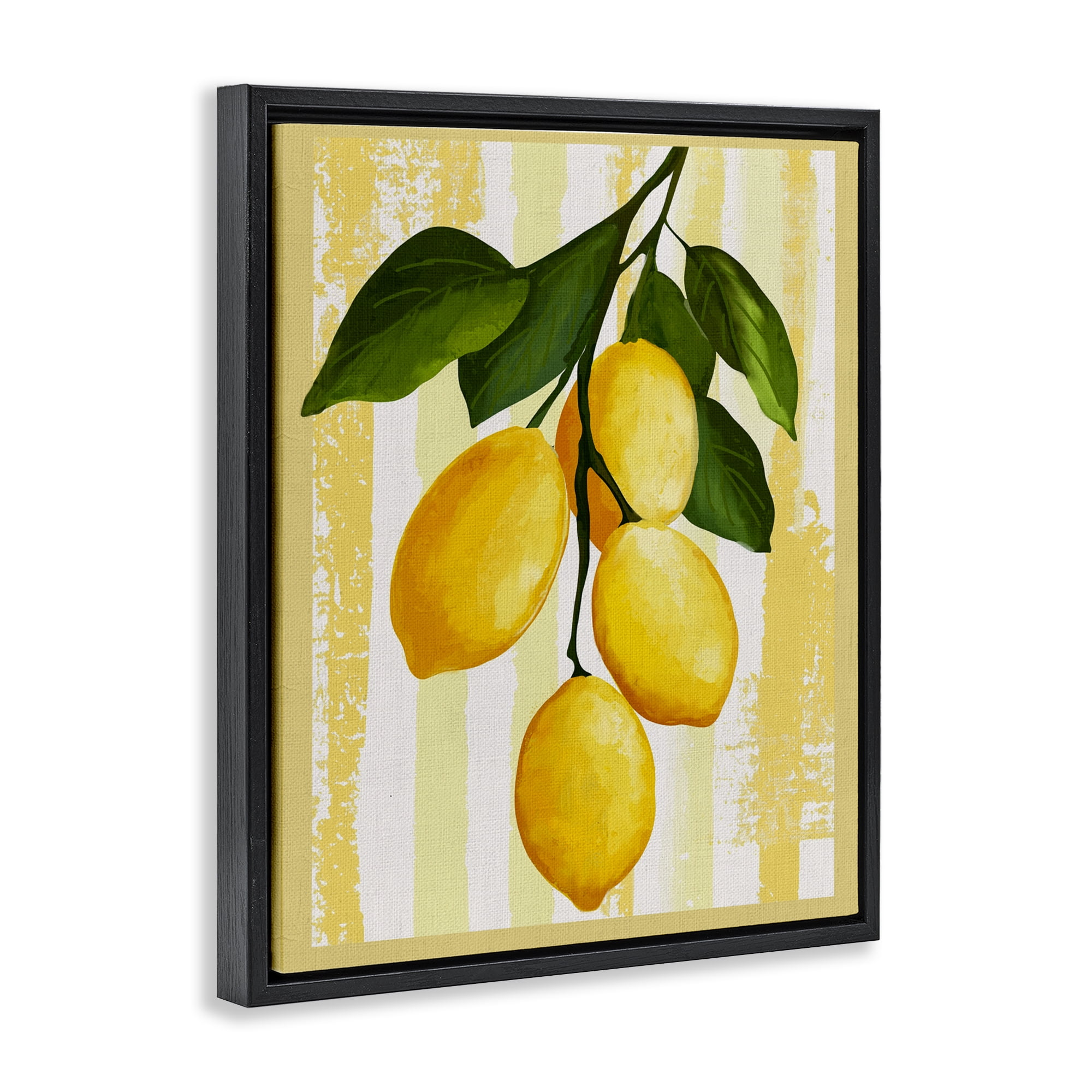 Stupell Industries Lemons on Green Branch Black Framed Floater Canvas Wall Art, design by Yen