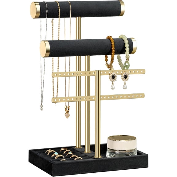 Carestrong 3 Tier Bracelet Holder Display - Detachable T Bar Black Velvet Bracelet Holder, Jewelry Holder Organizer for Bracelet, Necklace, Earrings, Rings