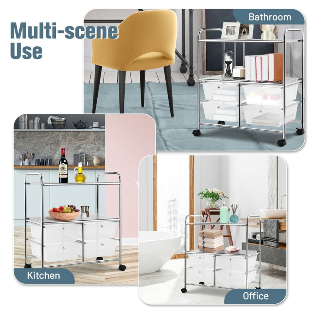 Demi Bonn 4 Drawers Shelves Rolling Storage Cart Rack with 4 Universal Casters, Transparent