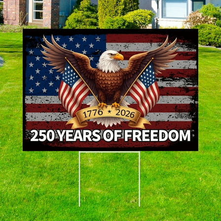 YIBAGA  USA 250th Anniversary Yard Sign with Stakes 250 Years of Freedom Eagle 1776 2026 Patriotic Yard Stakes Garden Decorations Outdoor