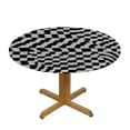 thumbnail image 3 of JEUXUS  Black White Round Waterproof Table Cover Elastic Tablecloth Classic Retro Tile Monochrome Elastic Edge, Waterproof and wipeable Grid Mesh Pattern, 3 of 7