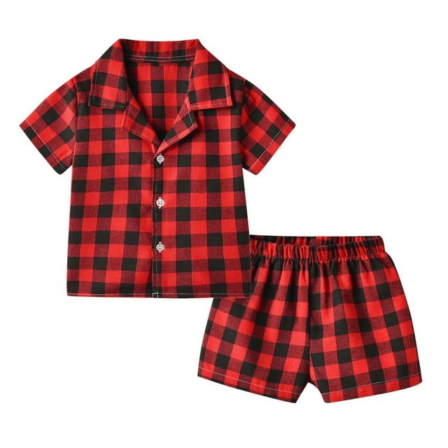 Yanlir Chemise d'Été pour Enfants à Col Rond, Manches Courtes, Motif, Chemise Fine, Chemise Décontractée pour Garçons à Manches Courtes, Short à Taille Élastique, Ensemble Deux Pièces (Rouge#6, 5-6 Ans)